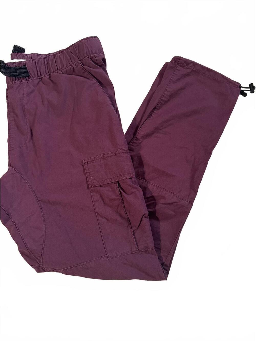 PacSun Men's Large Burgundy Cargo Pants with Adjustable Waist and Ankle Drawcord